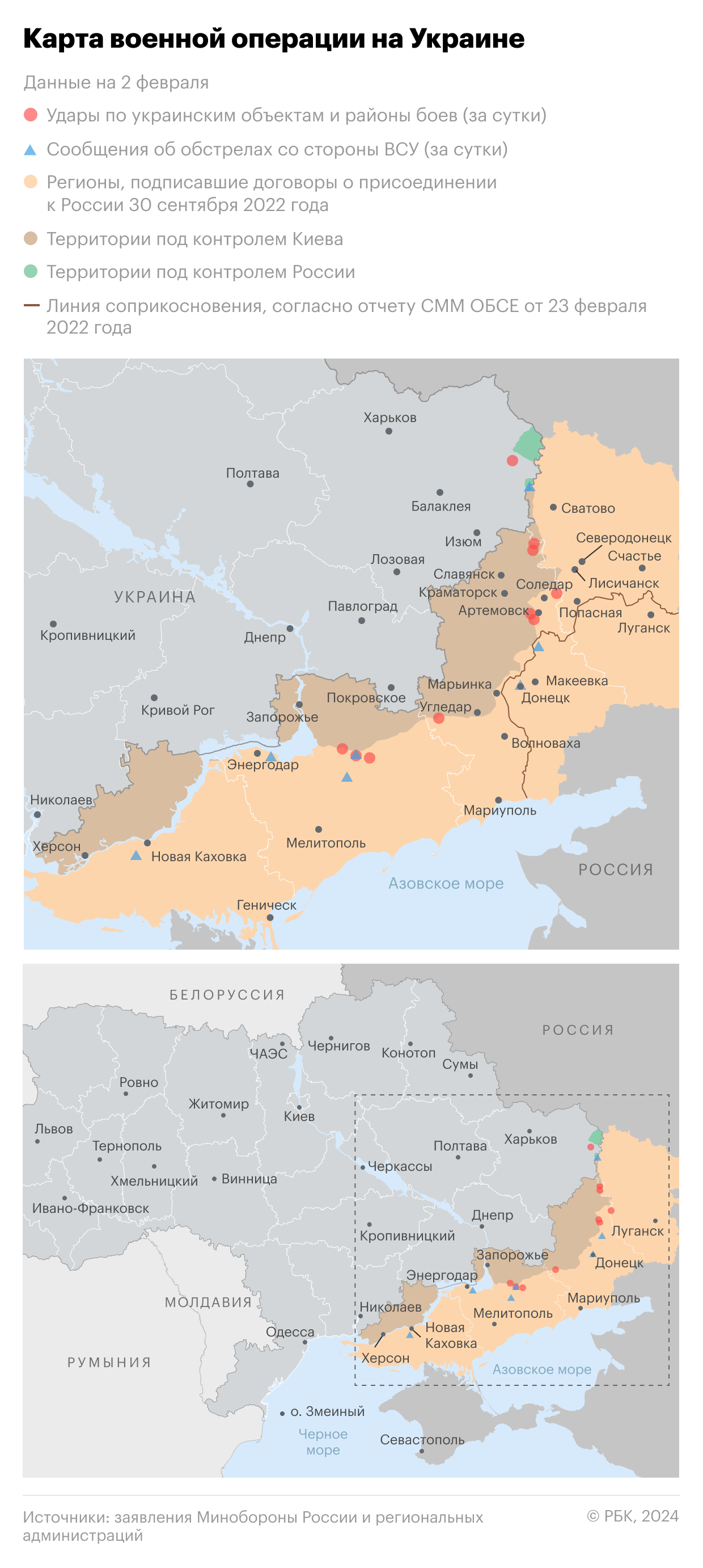 Военная операция на Украине. Карта на 2 февраля